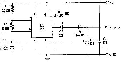 Circuito duplicatore di tensione con NE555